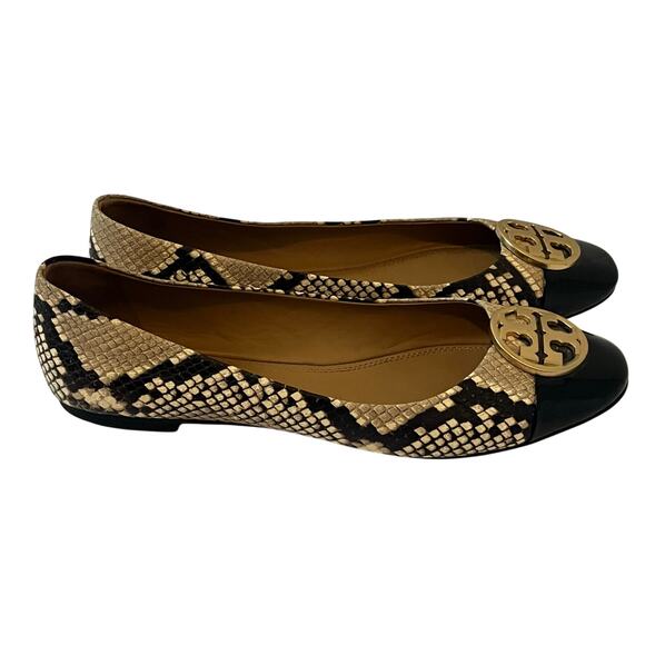 Tory Burch Chelsea Snake Printed Leather Cap Toe Ballet Flats Size 9.5 - Picture 5 of 8